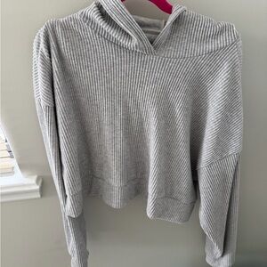 ALO Yoga Muse Athletic Heather Gray Ribbed Women's Sweater Hoodie M Medium